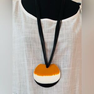 CHICO’S ~ Orange, Off White and Black Long Statement Necklace w/Nylon Cords